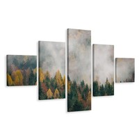 Schilderij - Herfst bos in de lente, 5 luik, premium print, wanddecoratie