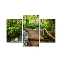 Schilderij - Houten loopbrug in het bos, 3 luik, premium print