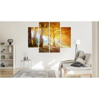 Schilderij - Zonnig herfst bos, print op canvas, 4 luik, premium print