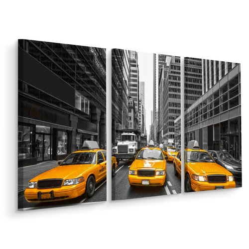 Schilderij - Gele taxi's in New York, USA, 3 luik, premium print