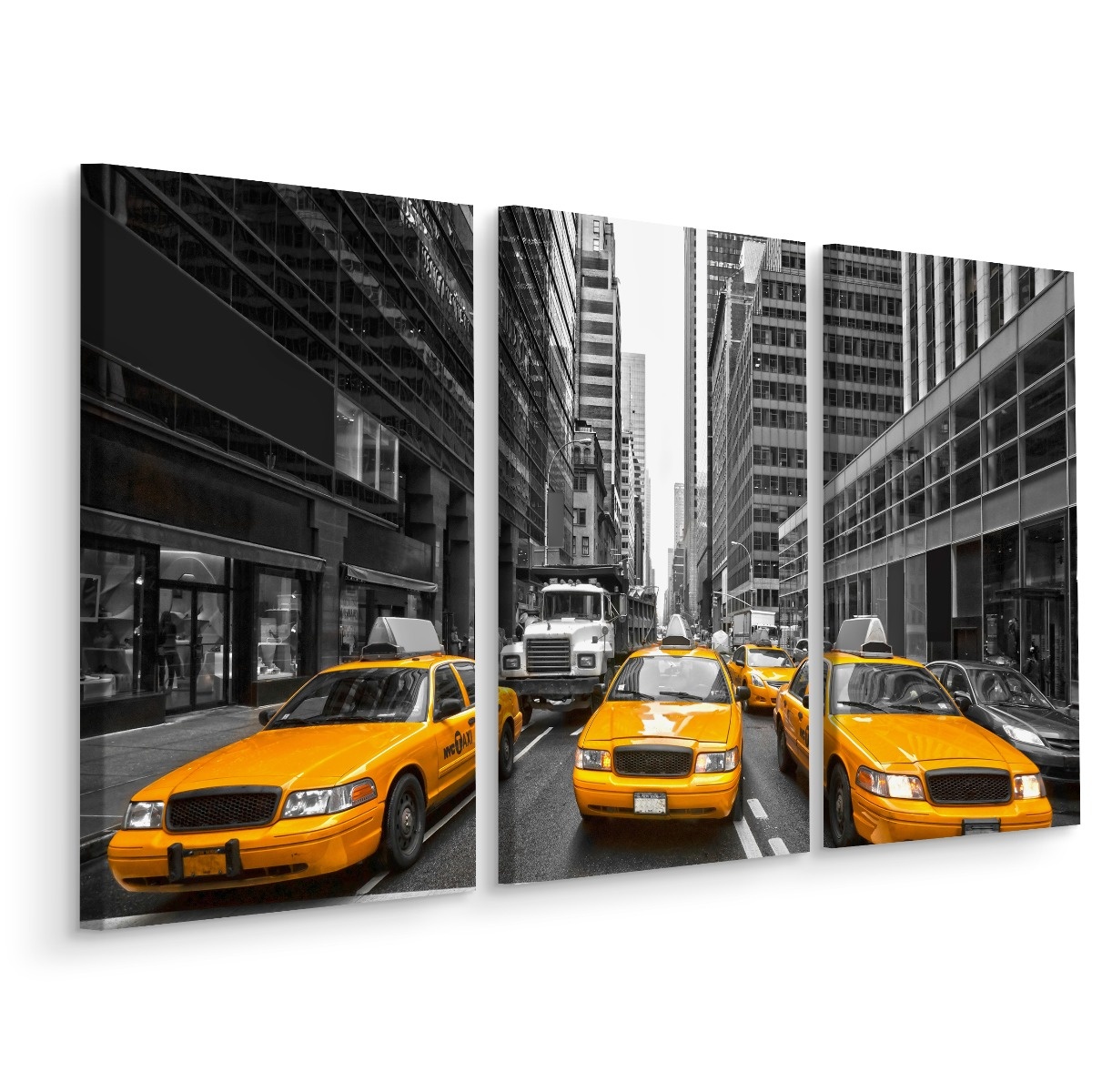 Schilderij - Gele taxi&apos;s in New York, USA, 3 luik, premium print afbeelding