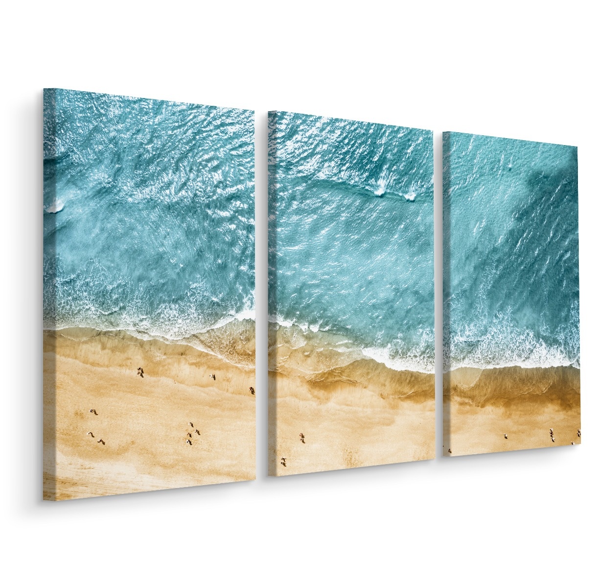 Schilderij - Luchtfoto van de oceaan en het strand, 3 luik, premium print afbeelding