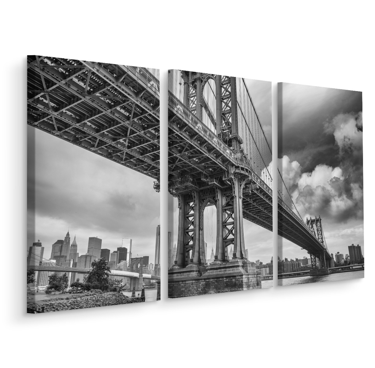 Schilderij - Manhattan Bridge , Zwart wit , 3 maten , Premium print afbeelding