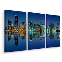 Schilderij - Panorama van Miami bij nacht, 3 luik, premium print van dit prachtige schilderij Schilderij - Panorama van Miami bij nacht, 3 luik, premium print van dit prachtige schilderij