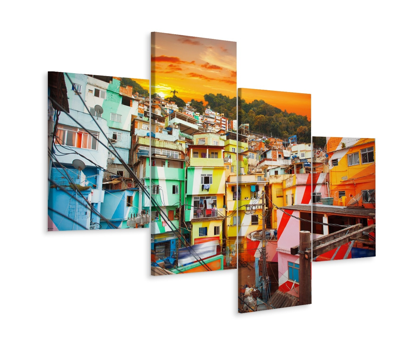 Schilderij - Kleurrijke Favela, Rio de Janeiro, Brazilië, 4 luik afbeelding