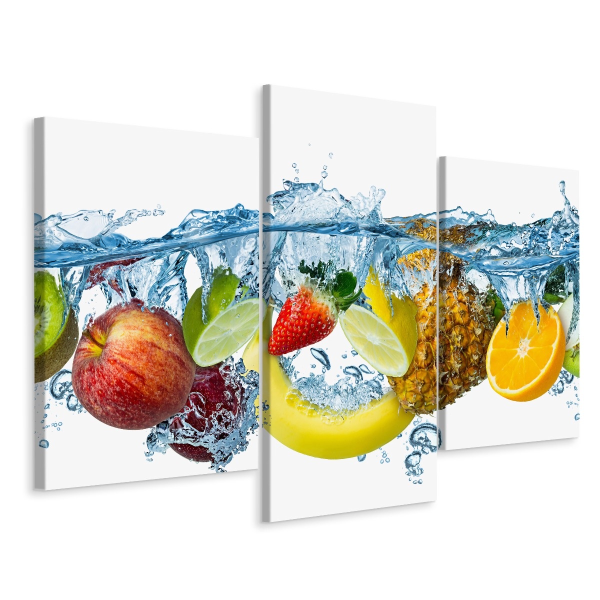 Schilderij - Vers fruit in het water, 3 luik, premium print, wanddecoratie afbeelding