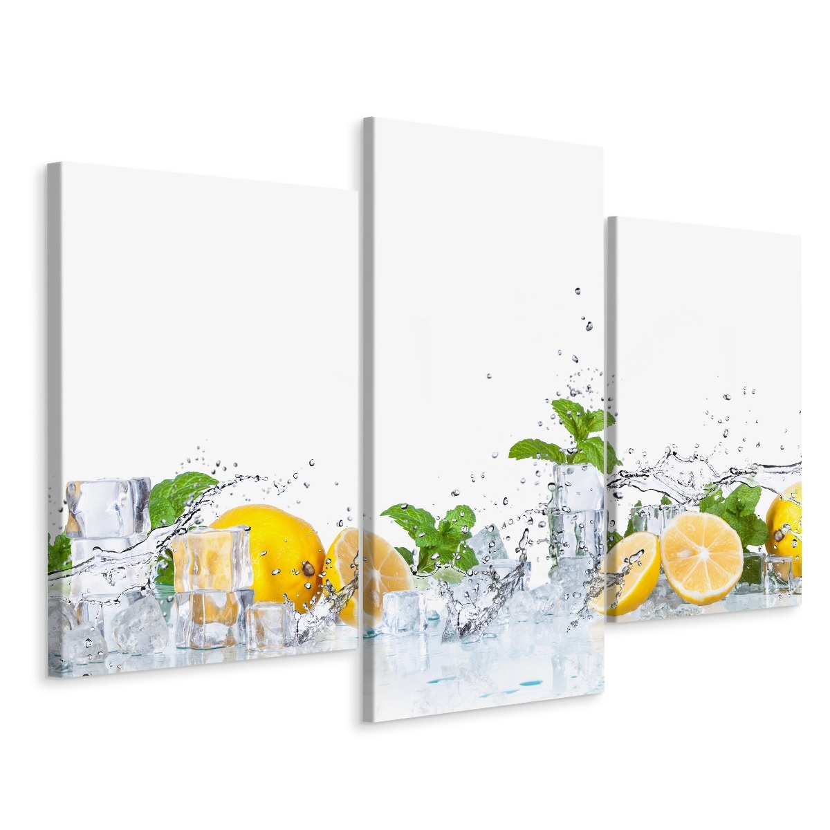 Schilderij - Muntblaadjes met citroenen, keuken, 3 luik, premium print afbeelding