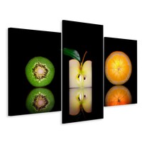 Schilderij - Kiwi, appel, sinaasappel, 3 luik, premium print Schilderij - Kiwi, appel, sinaasappel, 3 luik, premium print