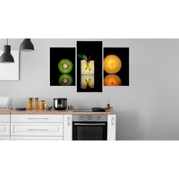 Schilderij - Kiwi, appel, sinaasappel, 3 luik, premium print Schilderij - Kiwi, appel, sinaasappel, 3 luik, premium print