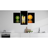 Schilderij - Kiwi, appel, sinaasappel, 3 luik, premium print Schilderij - Kiwi, appel, sinaasappel, 3 luik, premium print