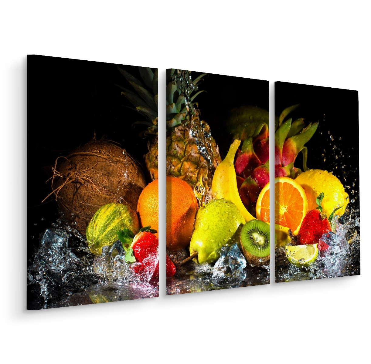 Schilderij - Vers fruit in het water, 3 luik, premium print afbeelding