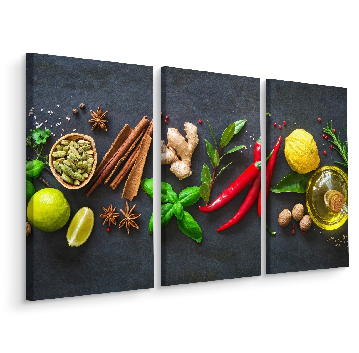 Schilderij - Verse aromatische specerijen, 3 luik, ook XXL, premium print afbeelding