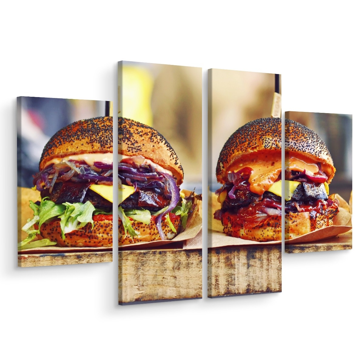 Schilderij - Veganistische hamburgers, vegan, 4 luik, premium print afbeelding