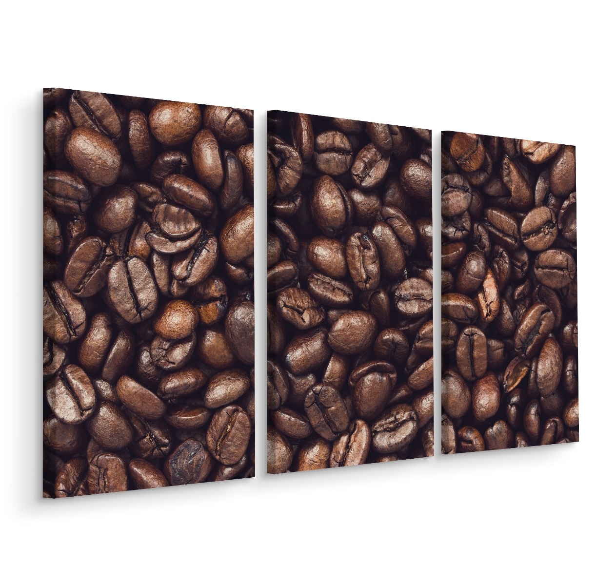Schilderij - geroosterde koffiebonen, 3 luik, premium print afbeelding