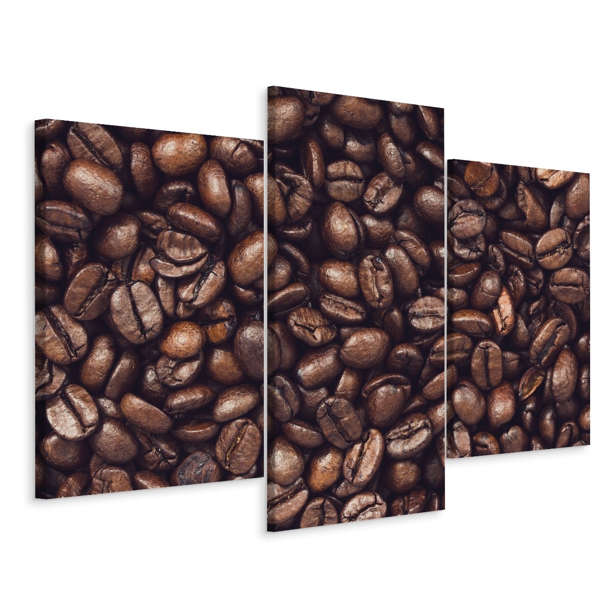 Schilderij - geroosterde koffiebonen, 3 luik, premium print afbeelding