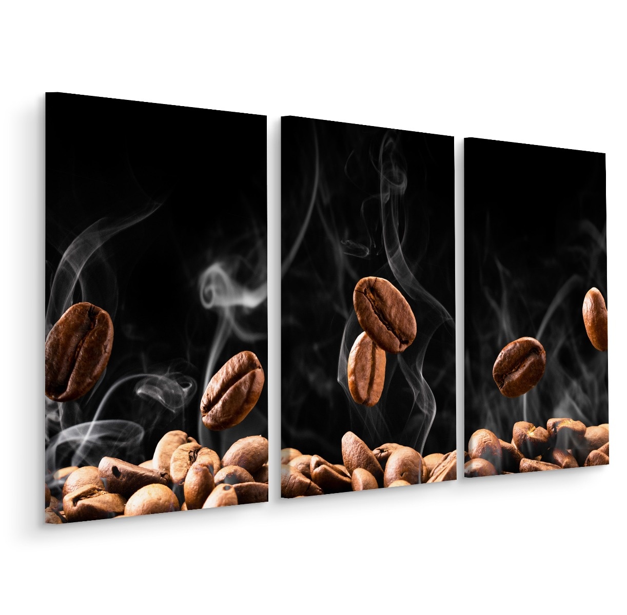 Schilderij - Hete koffie bonen, horeca, 3 luik, premium print afbeelding
