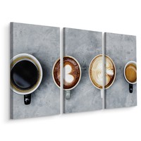 Schilderij - Kopjes koffie op een rij, 3 luik, horeca, premium print Schilderij - Kopjes koffie op een rij, 3 luik, horeca, premium print