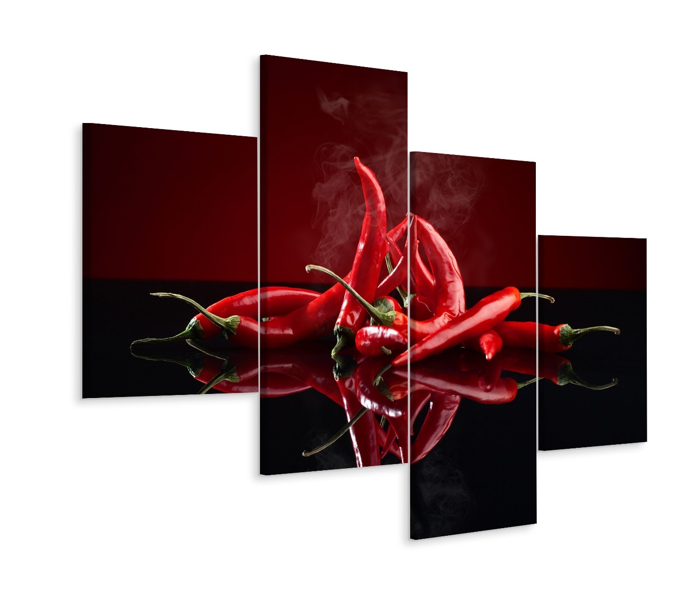 Schilderij - Rode chili pepers, 4 luik, premium print afbeelding