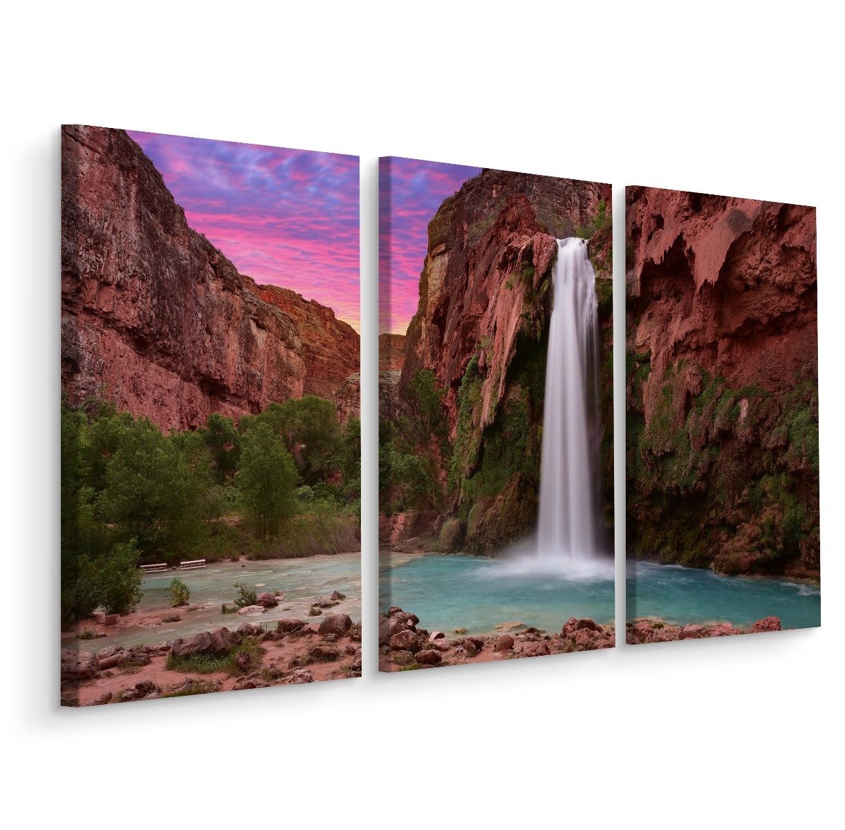 Schilderij - Havasupai waterval, USA, 3 luik, premium print afbeelding