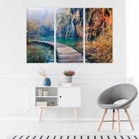 Schilderij - Loopbrug door het paradijs, 3 luik, premium print Schilderij - Loopbrug door het paradijs, 3 luik, premium print