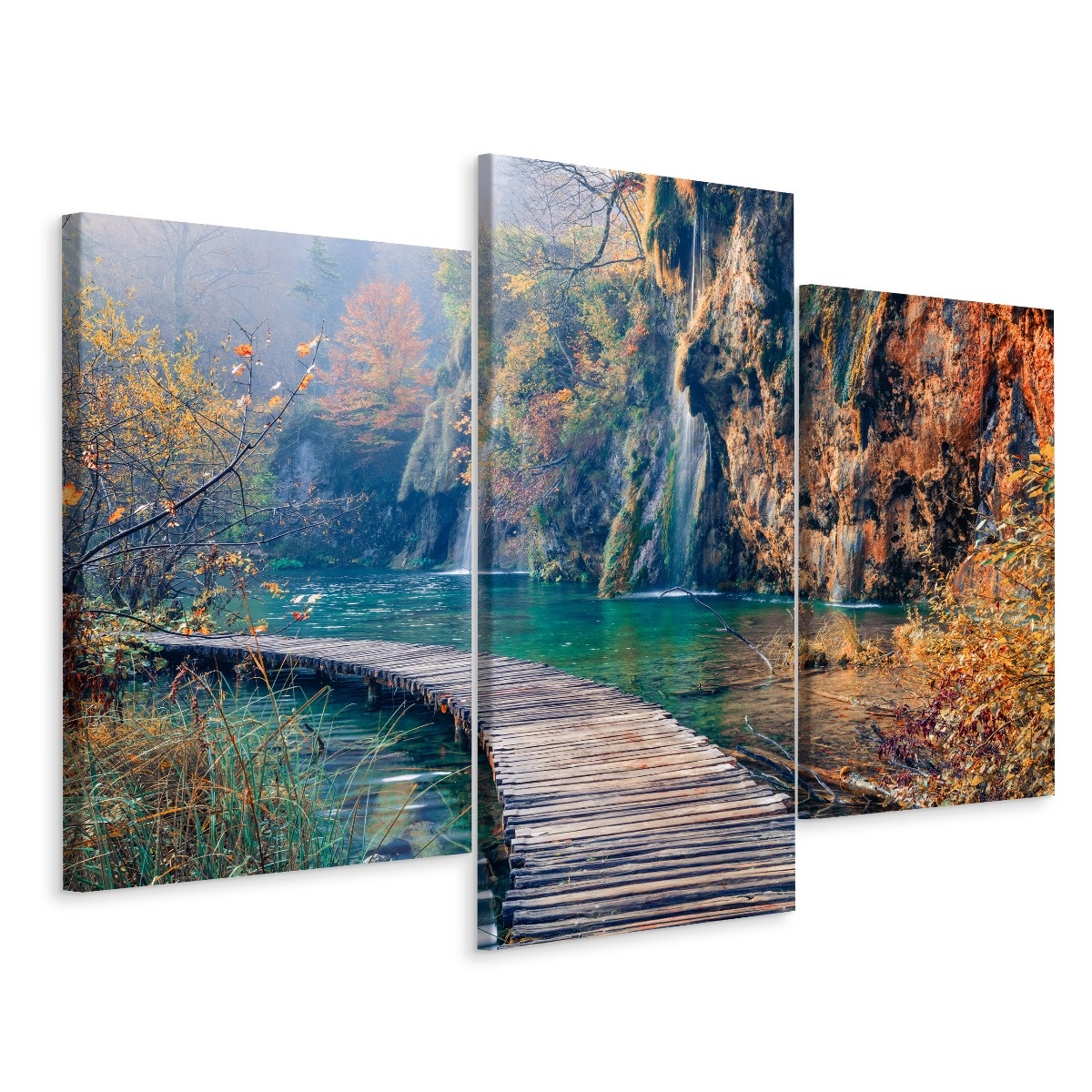 Schilderij - Loopbrug door het paradijs, 3 luik, premium print afbeelding