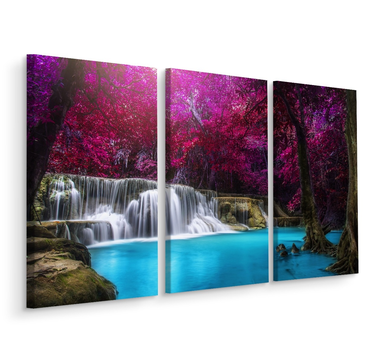 Schilderij - Kanchanaburi waterval Thailand, 3 luik, premium print afbeelding