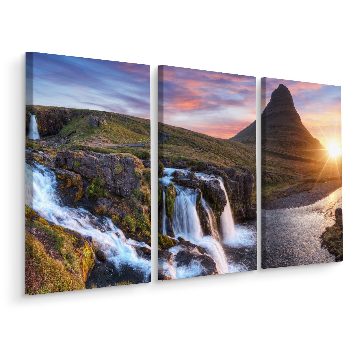 Schilderij - Kirkjufell, Kerkberg, berg in IJsland, 3 luik, premium print afbeelding