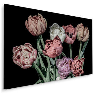Schilderij - Tulpen in pastelkleuren, 4 maten, premium print