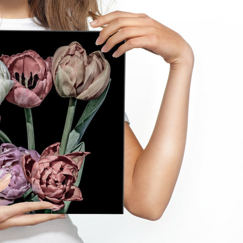 Schilderij - Tulpen in pastelkleuren, 4 maten, premium print