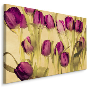 Schilderij Paarse tulpen (print op canvas), 4 maten, wanddecoratie Schilderij Paarse tulpen (print op canvas), 4 maten, wanddecoratie