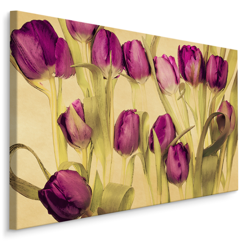 Schilderij Paarse tulpen (print op canvas), 4 maten, wanddecoratie afbeelding