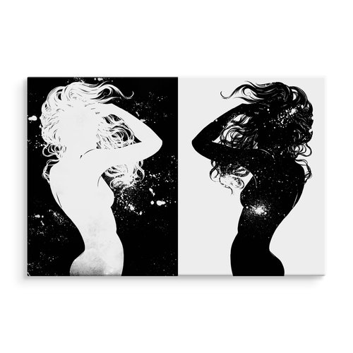 Schilderij - Vrouwen silhouet, zwart/wit, 4 maten, premium print