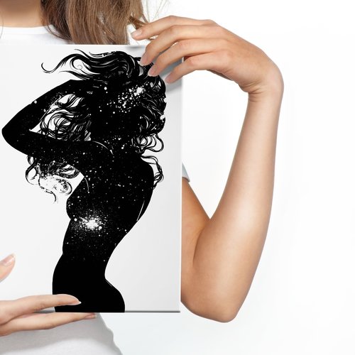 Schilderij - Vrouwen silhouet, zwart/wit, 4 maten, premium print