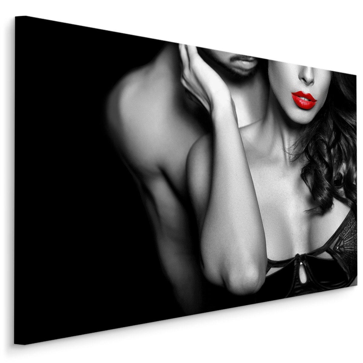 Schilderij - Omhelzende koppel, zwart-wit, 4 maten, premium print afbeelding