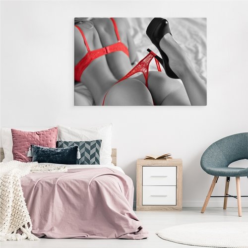 Schilderij - Vrouw in rode lingerie, 4 maten, wanddecoratie