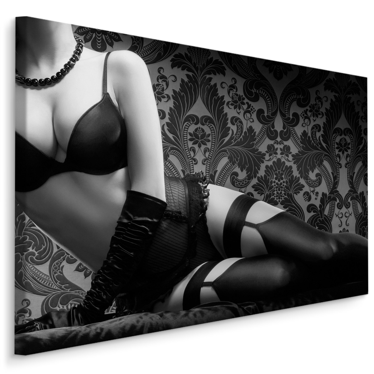 Schilderij - Sensuele vrouw, zwart-wit, 4 maten, wanddecoratie afbeelding