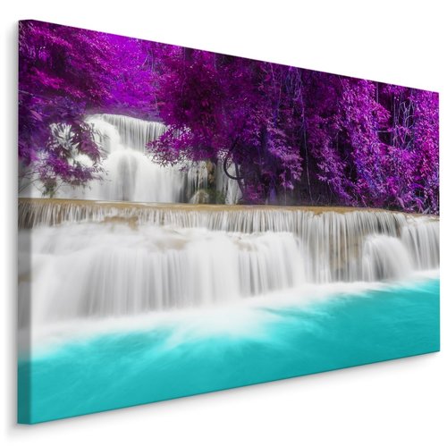 Schilderij - Wonderbaarlijke waterval, paars/blauw, 4 maten, wanddecoratie