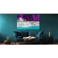 Schilderij - Wonderbaarlijke waterval, paars/blauw, 4 maten, wanddecoratie