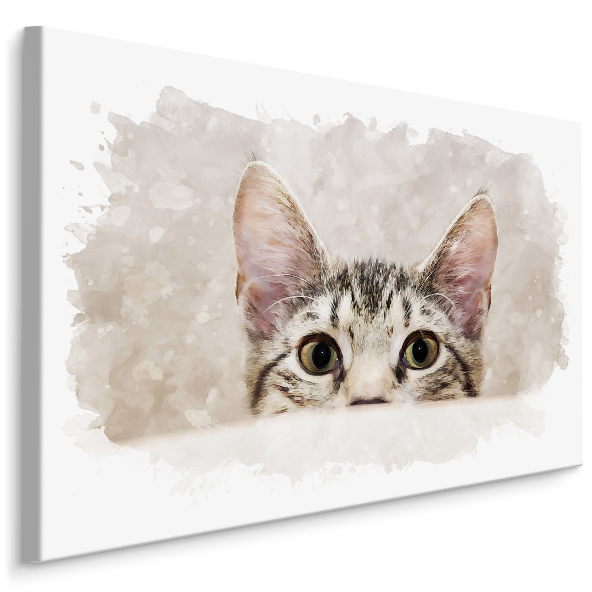 Schilderij - Nieuwsgierige kat, beige, 4 maten, wanddecoratie afbeelding