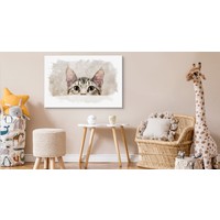 Schilderij - Nieuwsgierige kat, beige, 4 maten, wanddecoratie