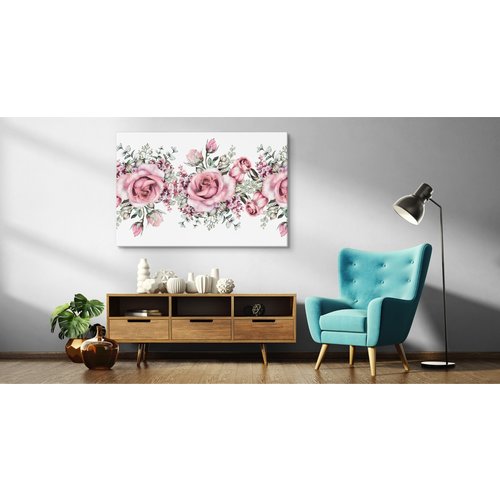 Schilderij - Roze rozen in Aquarel (print op canvas), 4 maten, wanddecoratie