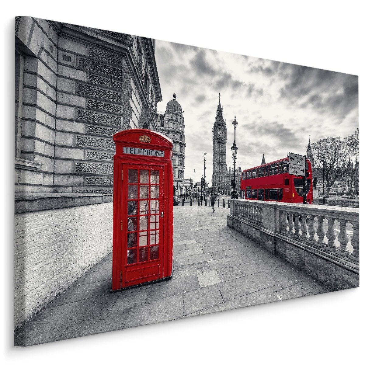 Schilderij - Rode telefooncel in Londen, zwart-wit/rood, 4 maten, premium print afbeelding