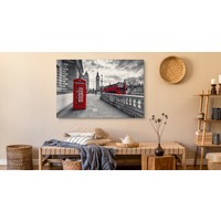 Schilderij - Rode telefooncel in Londen, zwart-wit/rood, 4 maten, premium print