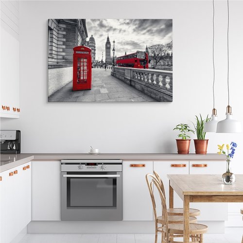 Schilderij - Rode telefooncel in Londen, zwart-wit/rood, 4 maten, premium print