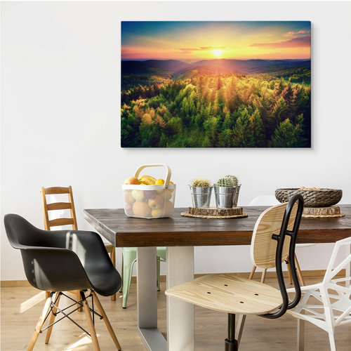 Schilderij - Zonsondergang in de bergen, multi-gekleurd, 4 maten, wanddecoratie