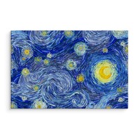 Schilderij - Sterrennacht in de style van Vincent van Gogh, blauw/geel, 4 maten, print op canvas