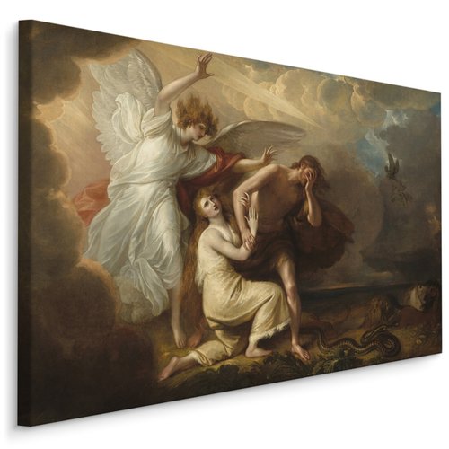 Schilderij - Benjamin West , De verbanning van Adam en Eva, multi-gekleurd, 4 maten, Reproductie