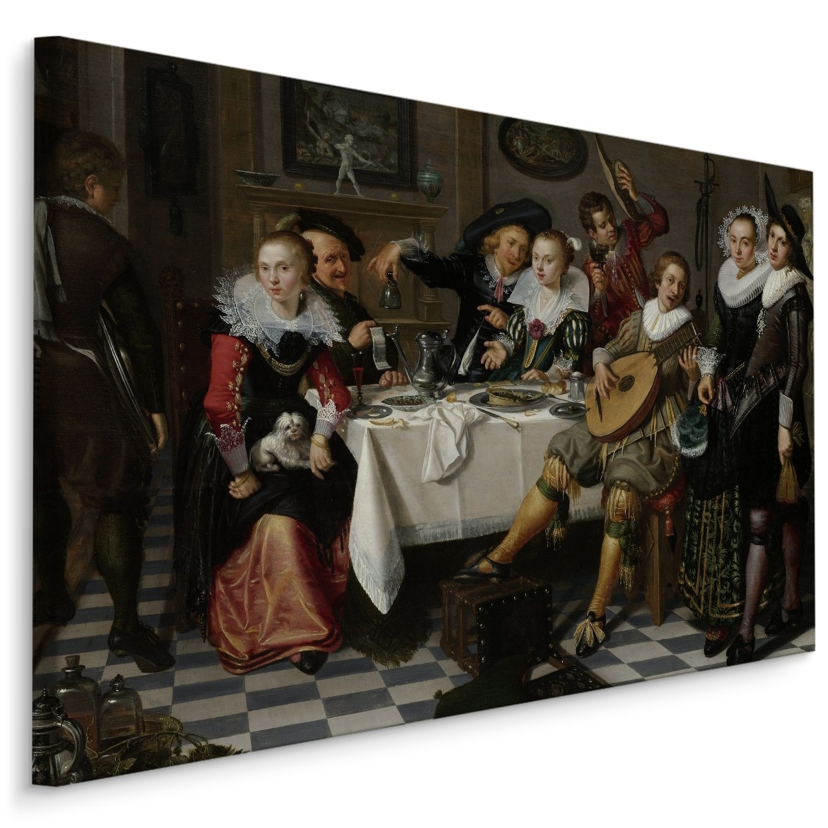 Schilderij - Isack Elyas Feestvierend gezelschap (print op canvas), multi-gekleurd, 4 maten, reproductie afbeelding