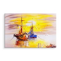 Schilderij - Schepen bij zonsondergang, 4 maten, multi-gekleurd, premium print