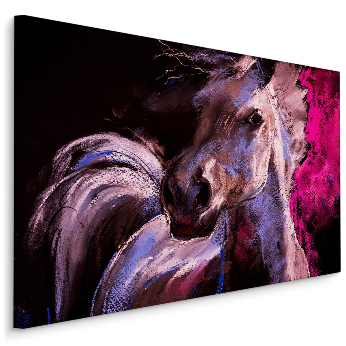 Schilderij - Paard in Pastelkleuren (print op canvas), 4 maten , wanddecoratie afbeelding